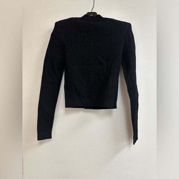 Balmain V-Neck Crop Pointelle Rib Cardigan in Black - Picture 4 of 7